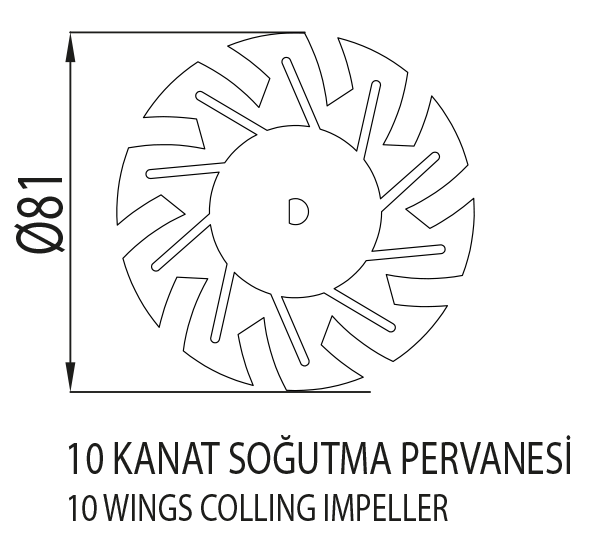 Elektromotor 10 kanat soğutma pervanesi