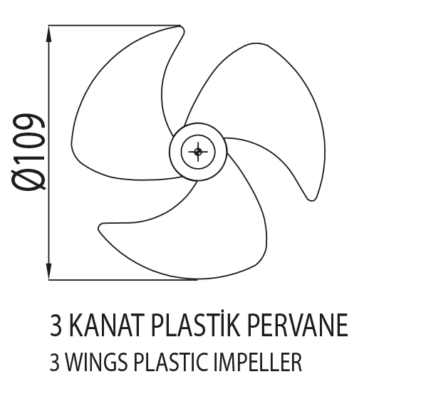 Elektromotor 3 kanat plastik pervane