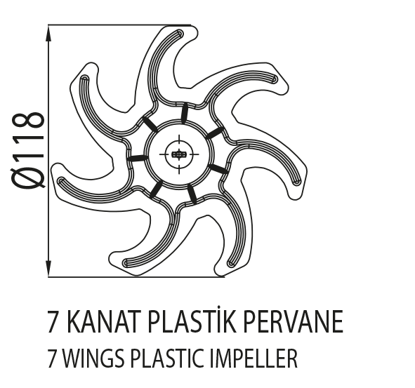 Elektromotor 7 kanat plastik pervane